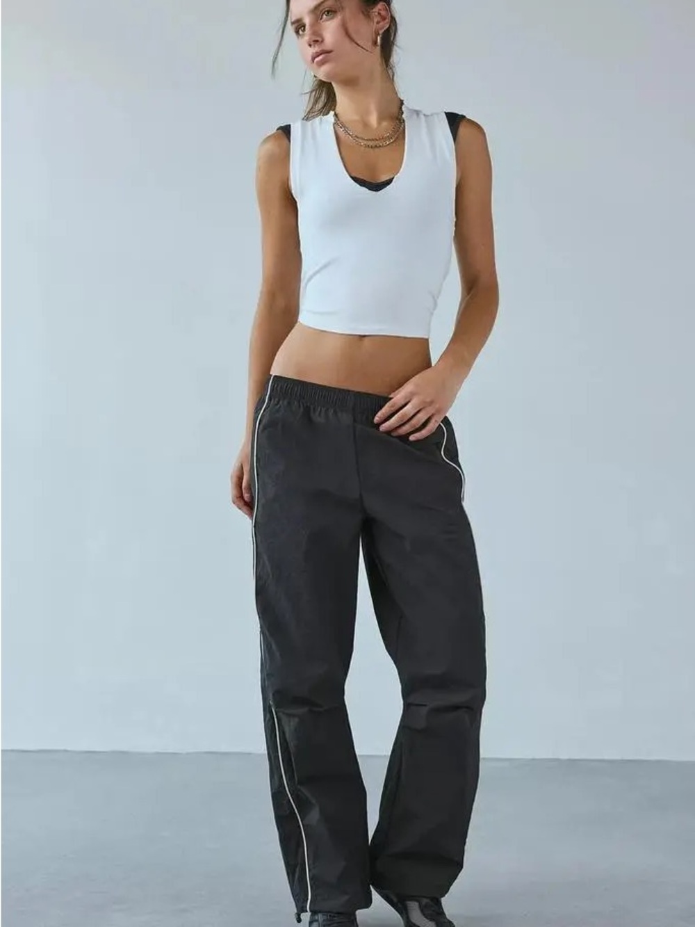 BDG Black Track Joggers with White Piping - Picture 2 of 7